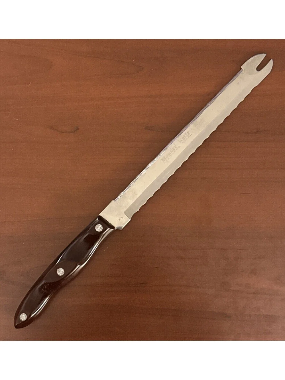 Vintage WONDER KNIFE Carving Knife Made in Japan 14 Inches Wooden Handle